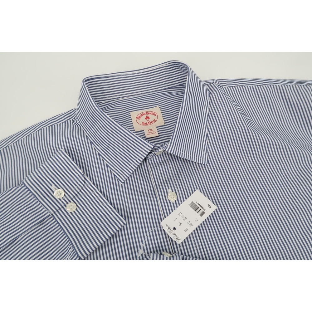 NEW Brooks Brothers Red Fleece Mens XXL Blue Striped Shirt Long Sleeve Button Up